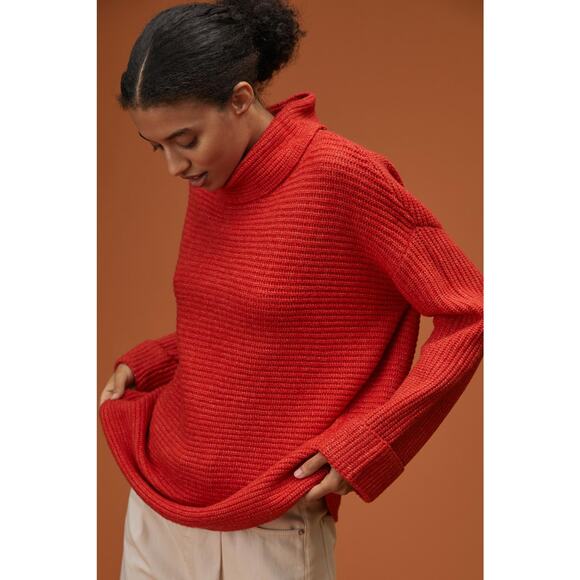 NEW Anthropologie Oversized Pilcro Cowl Neck Red Sweater - Medium - Picture 3 of 8